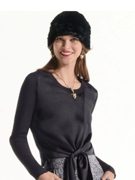 CAbi Tops - Cabi Black Mixed Media Satin Knit Tie Front Top XS/ Minimalist Monocrome